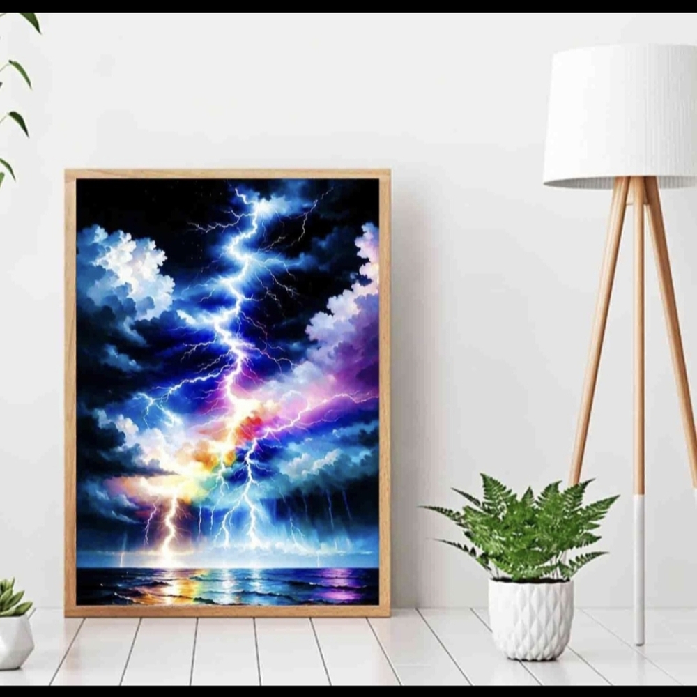 Neon Lightning Storm 5D Diamond Painting Kit New - Picture 3 of 6
